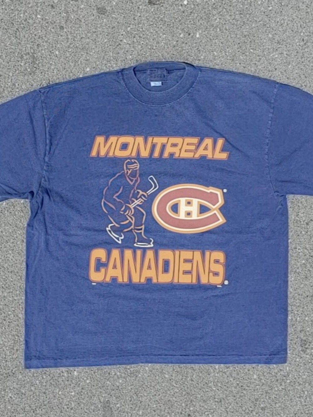 Vtg 90s Montreal Canadiens Shirt XL Waves Made in Canada Faded Blue NHL Hockey